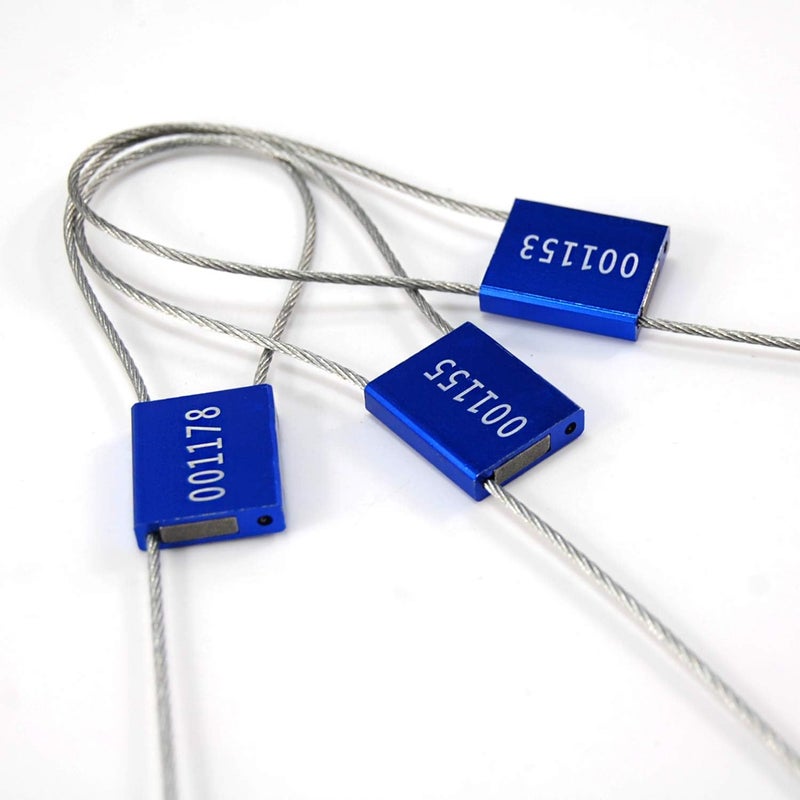 Rasunkae 10pcs Numbered Security Steel Cable Seals, Metal Container Seals Aluminum Pull Tight Adjustable Cable, Shipping Label Metal Tags, for Logistics, Truck, Trailer, Cargo Shipping (Blue, 10pcs) - Image 2